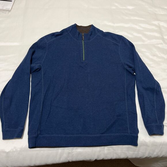 Tommy Bahama Pullover Mens ~XL Green Blue Reversible 1/4 Zip Knit Chest 24” - Picture 1 of 13